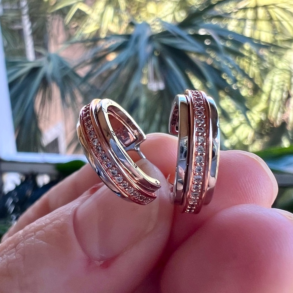 Pandora Logo Two tone & Pavé Hoop Earrings - Picture 6 of 10